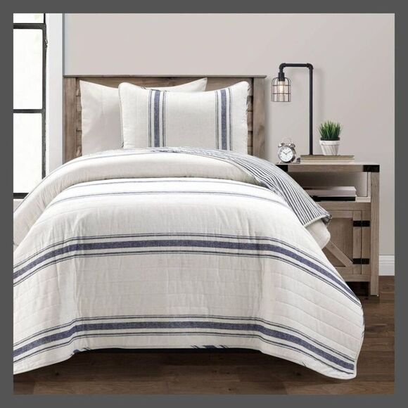 Open Box - Lush Decor - 2pc Twin/Twin Extra Long Stripe Quilt & Sham Set N Navy - Picture 1 of 5